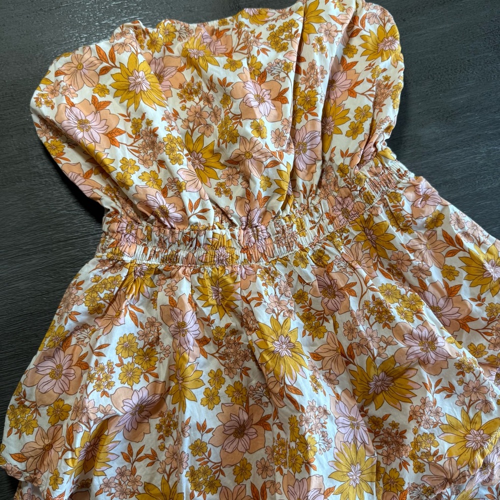 AEO Floral Orange Beige Romper Jumpsuit XS Tie Back - Picture 6 of 16